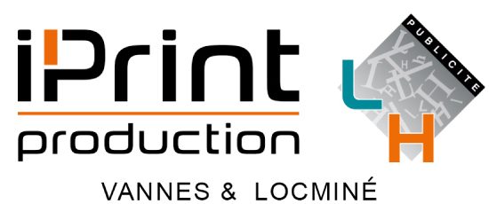 Logos iPrint Production et LH Publicité imprimerie dans le Morbihan à Vannes et Locminé
